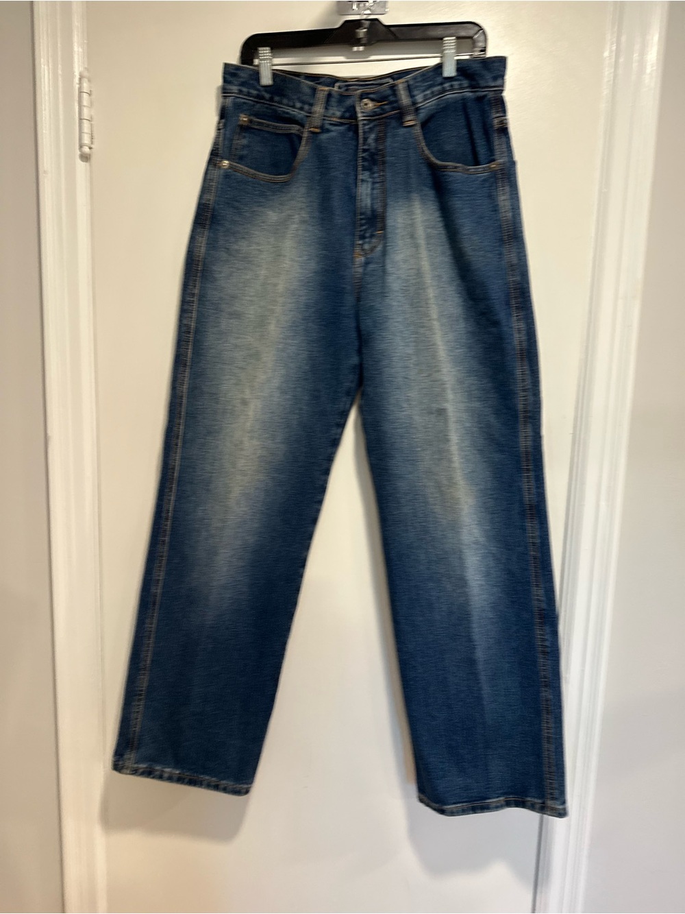 EUC Y2k Delf jeans Sz34x32 baggy wide-leg med-to-dark faded wash Skater Grunge.